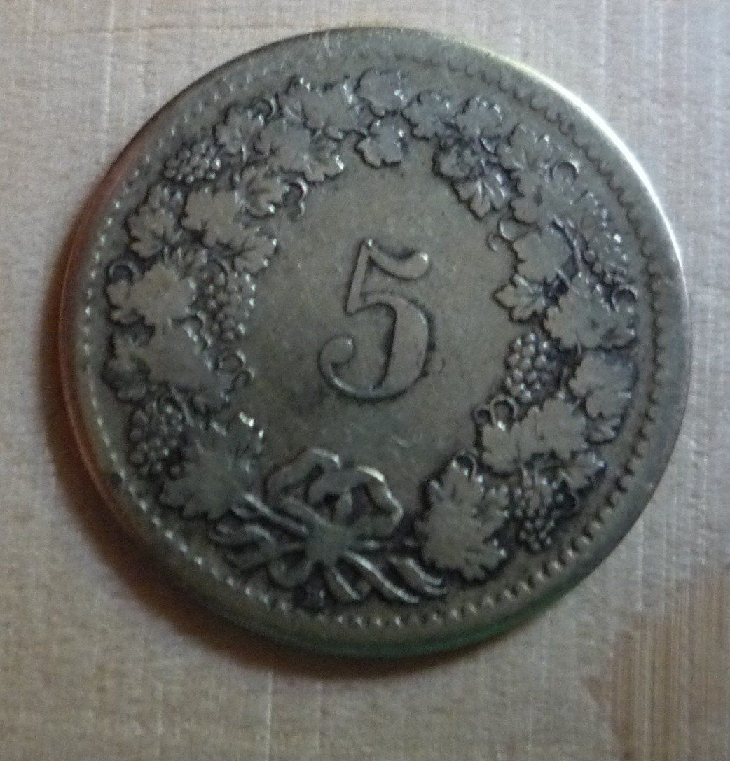 Alle Münzen: 5 Rappen 1850, ss – Gebraucht aus Rieden SG von Sammelfreund 1