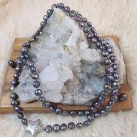 Perlenkette und Ohrringe, naturgraue Perlen, Silber 925