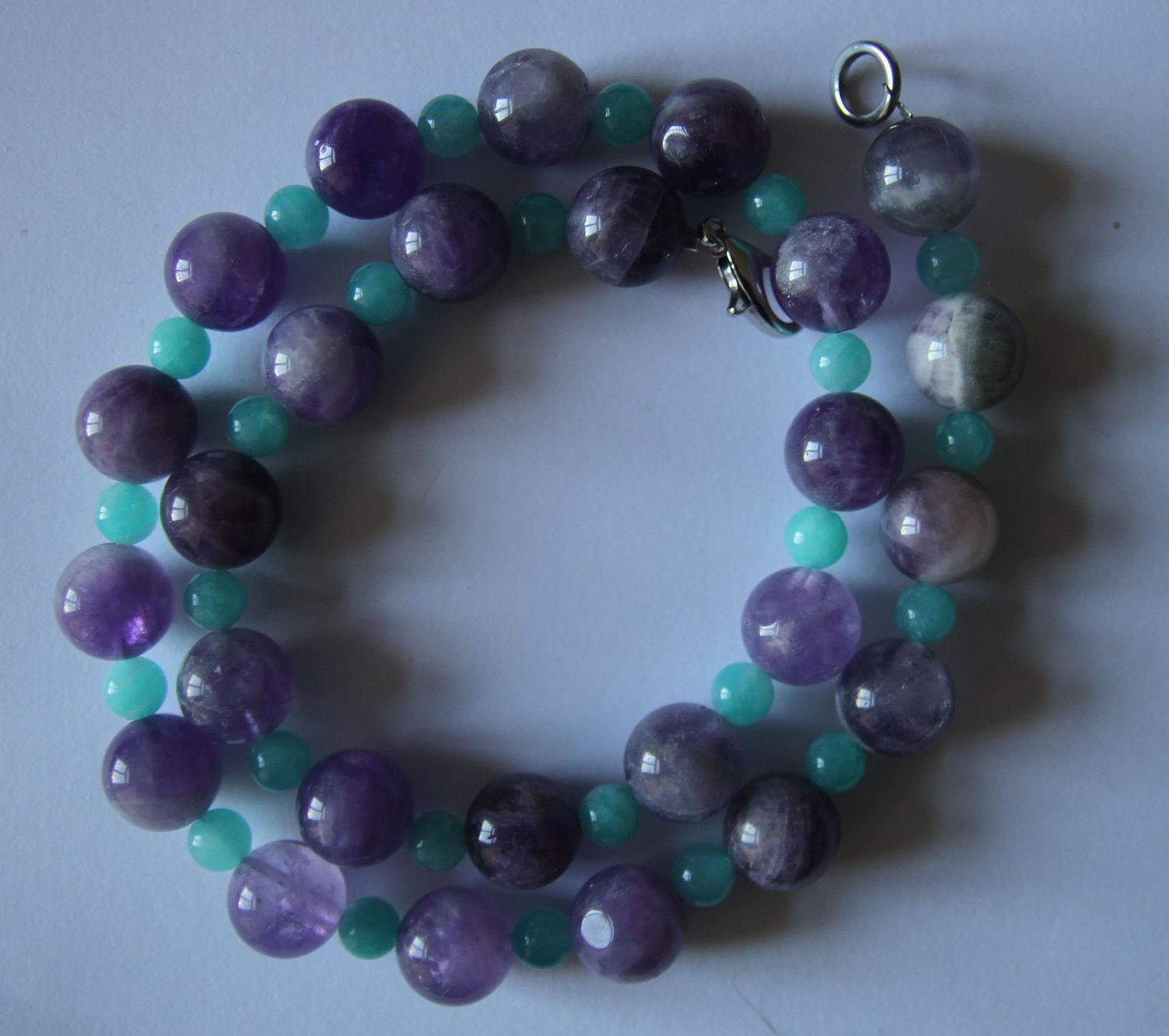 Catenine: NEU: Amethyst Amazonit Schmuck Kette Collier Edelstahl – Nuovo (secondo la descrizione) da Matten b. Interl venduto da Edelsteingalerie 1