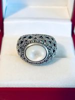 Mother of Pearl & Marcasite Sterling Silver Ring