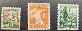 Briefmarken Pro Juventute 1927, 1933, 1934 Helvetia