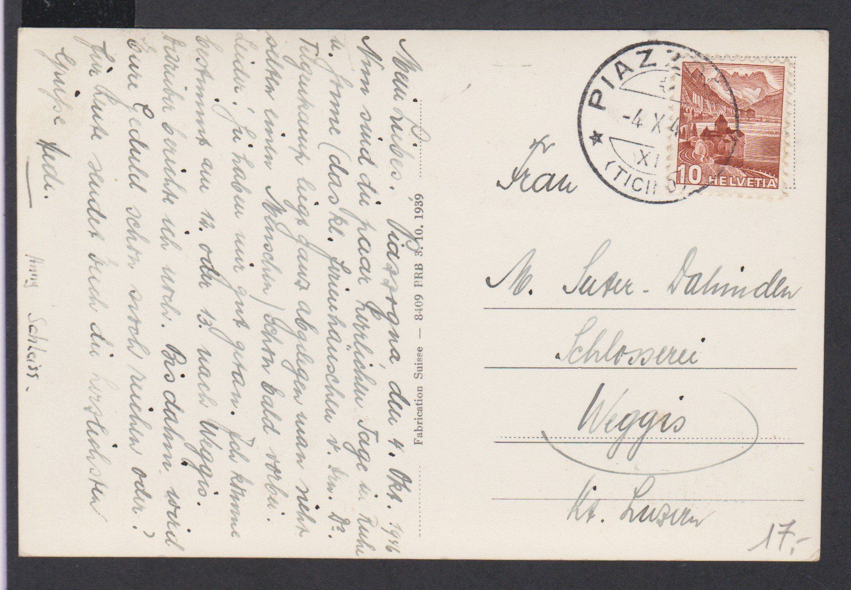 Cartoline postali: Piazzogna   TI   -   alte Ansichtskarte um 1940 – Usato da Vitznau venduto da Ropaku 1