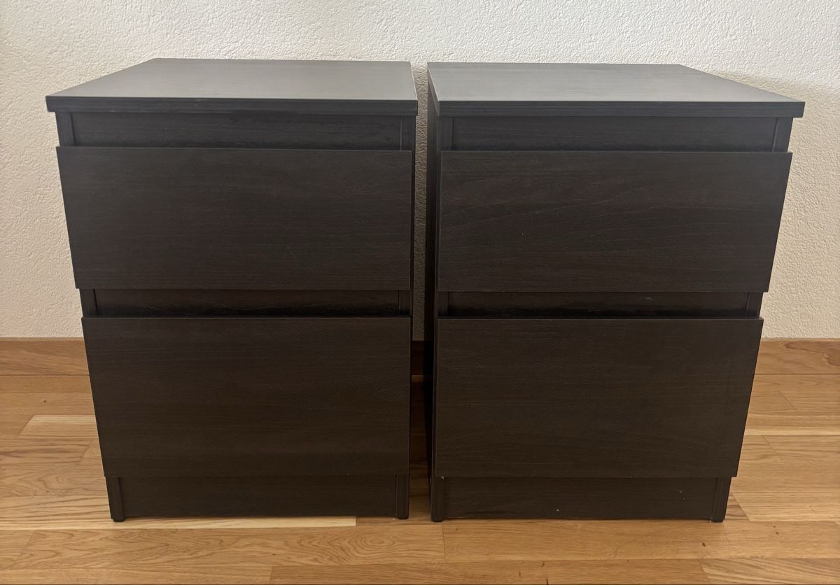 Ikea Nachttische: Set x2 Malm bedside drawers with 2 drawers - black/brown – Neu (gemäss Beschreibung) aus Bern von cia_6q9y