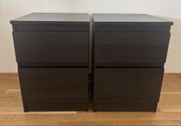 Set x2 Malm bedside drawers with 2 drawers - black/brown