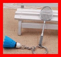 Schlüsselanhänger Badminton BLAU BLUE Racket Smash Netz