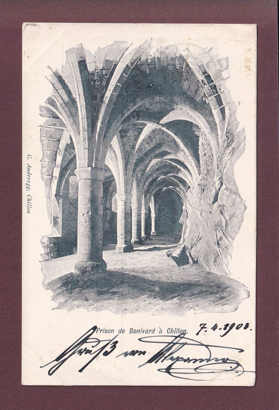 Cartoline postali: Château de CHILLON - Prison de Bonivard - 1903 – Usato da Pully venduto da nicecards