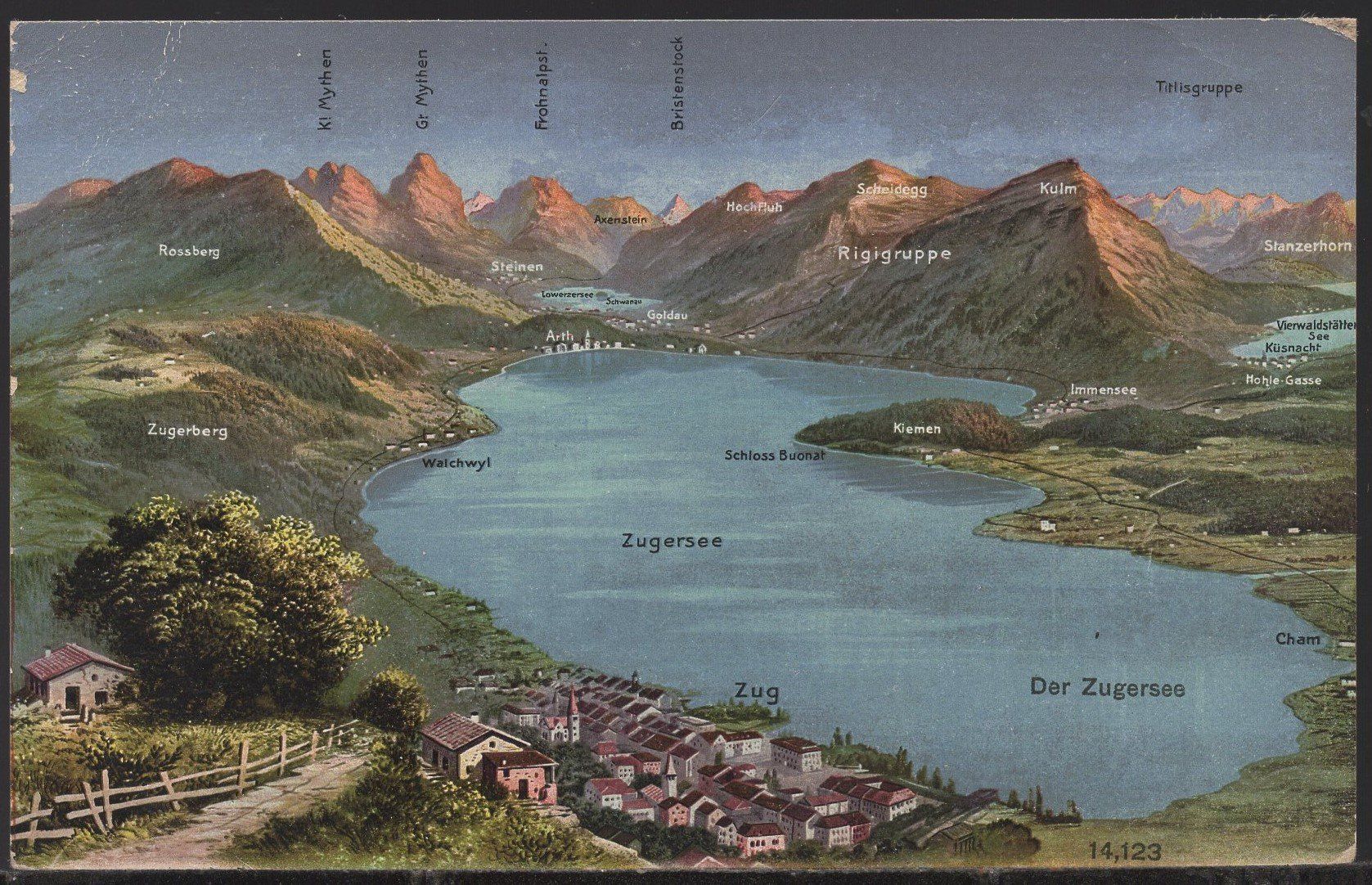 Ansichtskarten: Zugersee   Panorama  1906 – Gebraucht aus Aarau von kufi44