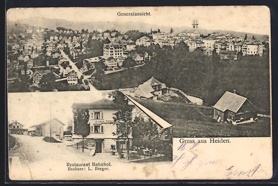 Cartoline postali: Heiden, Restaurant Bahnhof von L. Berger – Usato da Berlin venduto da bartko-reher