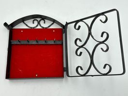 Schlüsselkasten Schmiedeeisen rot samt, Vintage