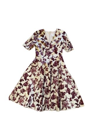 Fit & Flare Kleid – Creme mit Bordeaux Blumenprint, Gr. 36-3
