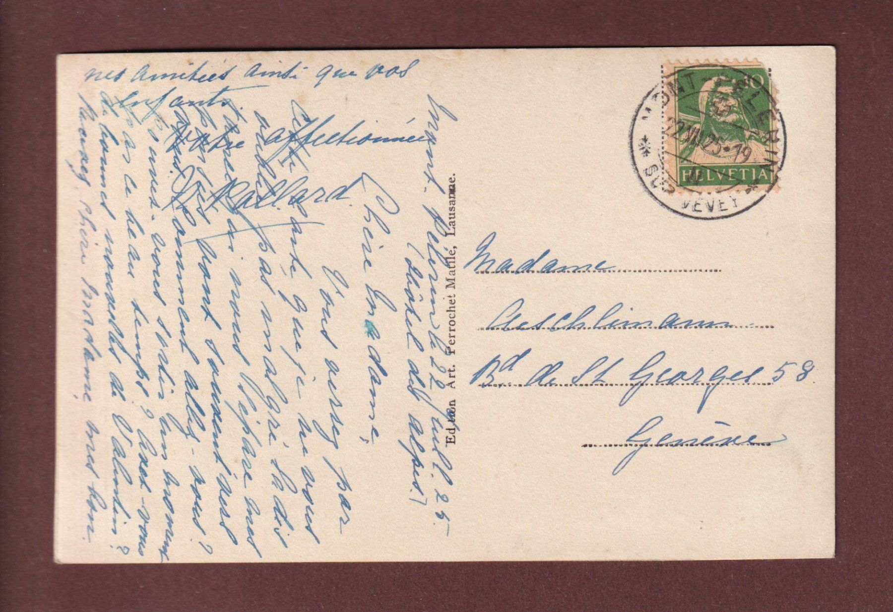 Cartoline postali: MONT PELERIN - Pâturage - Vaches - 1925 – Usato da Pully venduto da nicecards-shop 1