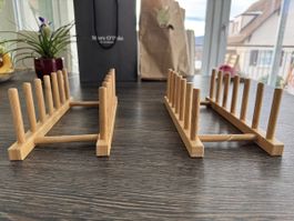 2x Bamboo Dish Rack, Plate Holder, Drying Stand