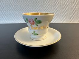 Antike Porzellan -Tasse mit Unterteller "Zum Andenken"  KPM