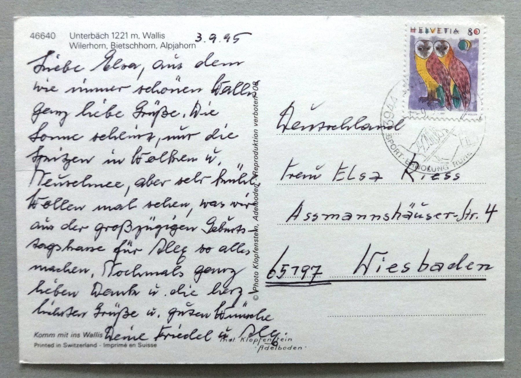 Cartoline postali: Unterbäch 1221 m – Usato da Fétigny venduto da Billy2miny 1