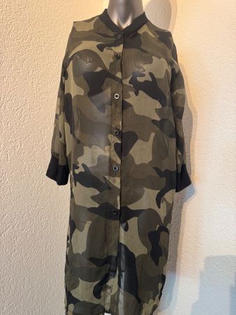 Camo Hemdkleid Khaki Militär Look durchsichtig Gr M Sommer