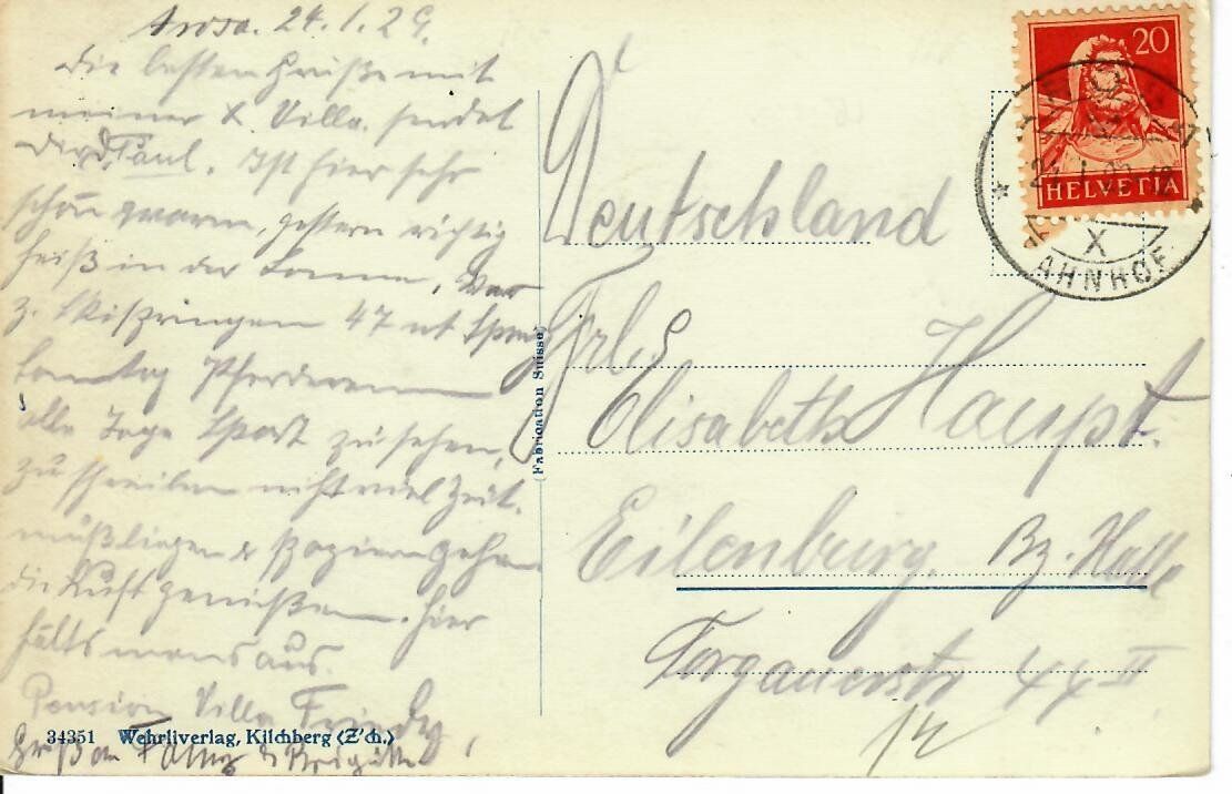 Ansichtskarten: Arosa 1929 – Gebraucht aus Hochdorf von Ziegel-16 1