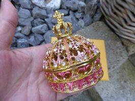 KRONE SCHMUCKDOSE - PILLENDOSE EMAILLE MIT STRASS - NEU