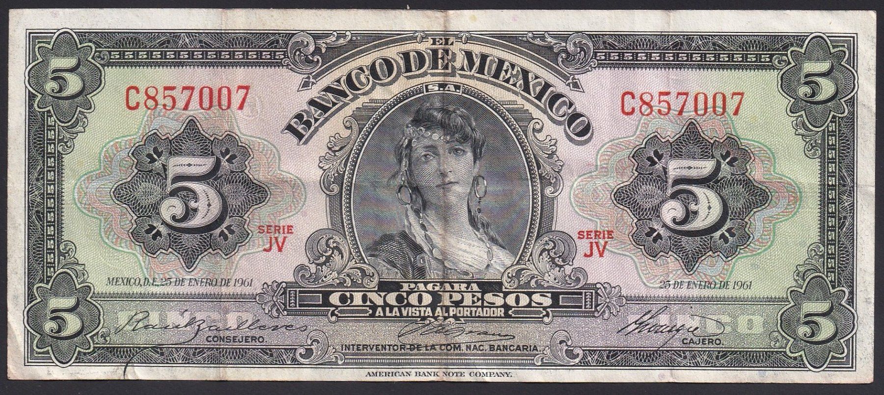 Banconote: Mexiko 5 Pesos 1961 – Usato da Brugg AG venduto da banknoten_muesli