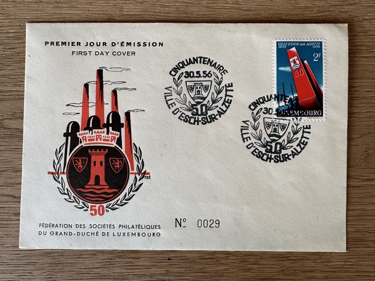 Alle Briefmarken: Luxemburg - 1956 FDC Mi 551 – Gebraucht aus Schmitten / FR von Samsara169