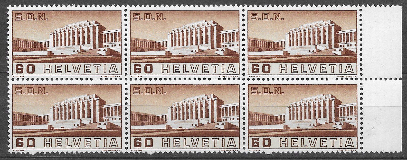 Tutti i francobolli: 1938: SdN--BIT Nr.211-214 Sechser Block ** – Usato da Walperswil venduto da Tcheidi 2