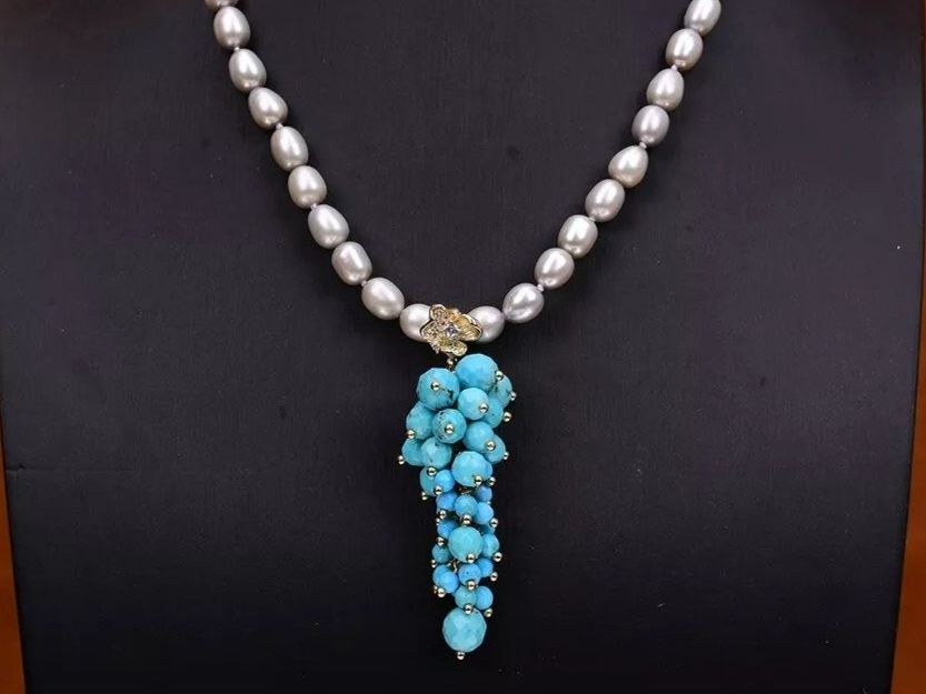 Ketten: Türkis Grau Perlen Kette Collier Perle Turquoise Perlenkette – Neu (gemäss Beschreibung) aus Prilly von ilyria73 6