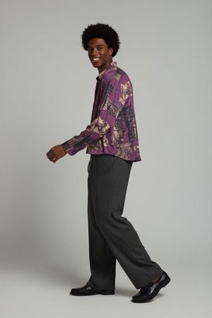 Vintage Lila Grafikdruck Button-Down Hemd