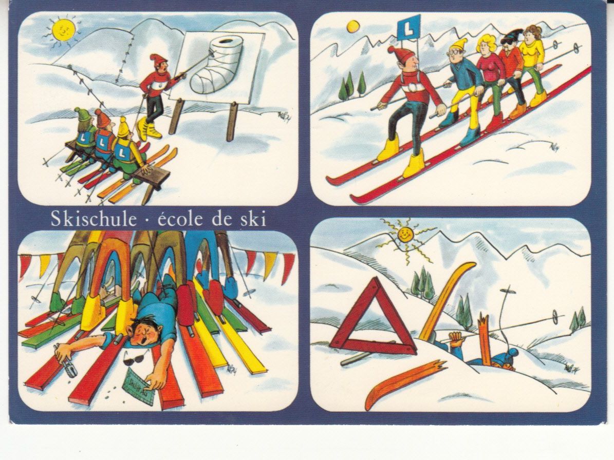 Cartoline postali: Humorkarte Skischule 1989 – Usato da Bürglen TG venduto da StampGraf