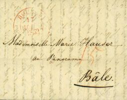 1852, BOUDRY - Basel, Faltbrief mit Inhalt, Ankunftstempel