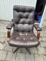 Ledersessel braun Drehfuss Holzgestell gebraucht