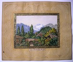 kleines antikes Aquarell INTERLAKEN um 1870