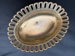 Antike schwere Schale Messing / Bronze oval 26cm