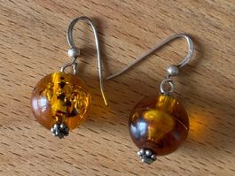 Amber Bead Drop Silver Earrings - Unique Summer Accessory
