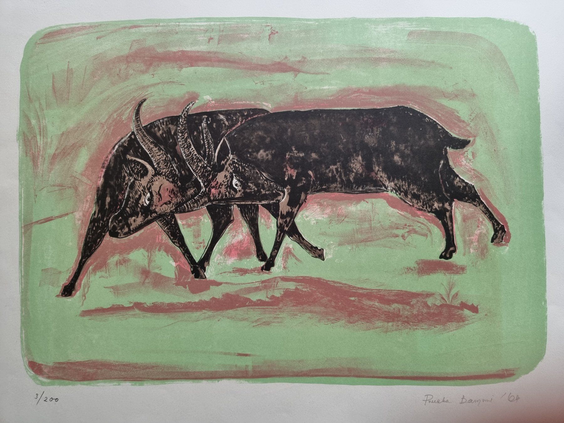 Grafica & Litografie: Bagnoi Preecha, Lithographie "Fighting", unten links nummer – Usato da Gersau venduto da grafik-kunst 2