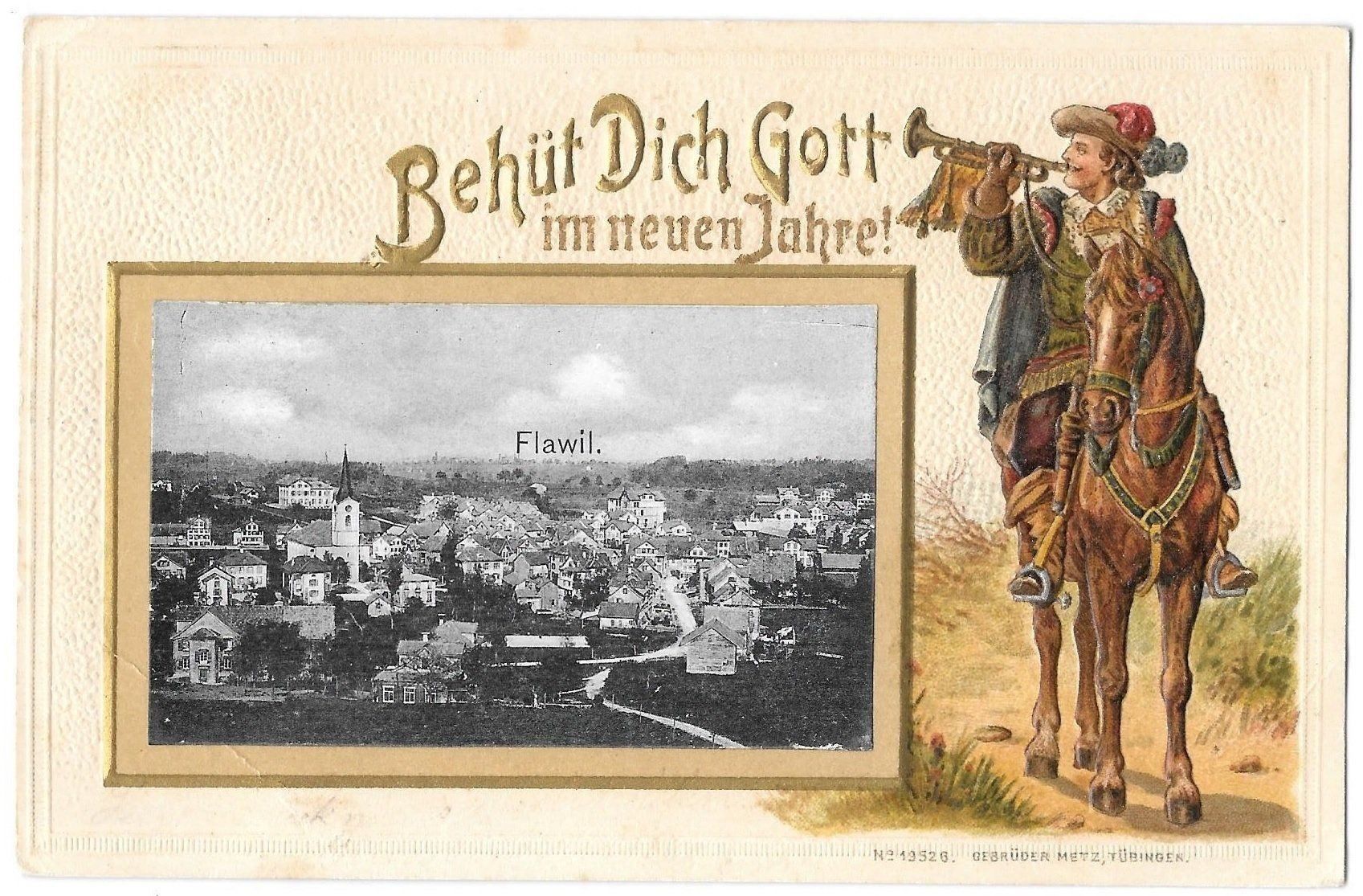 Cartoline postali: Flawil Prägekarte mit Trompeter – Usato da Olten venduto da clotaldi