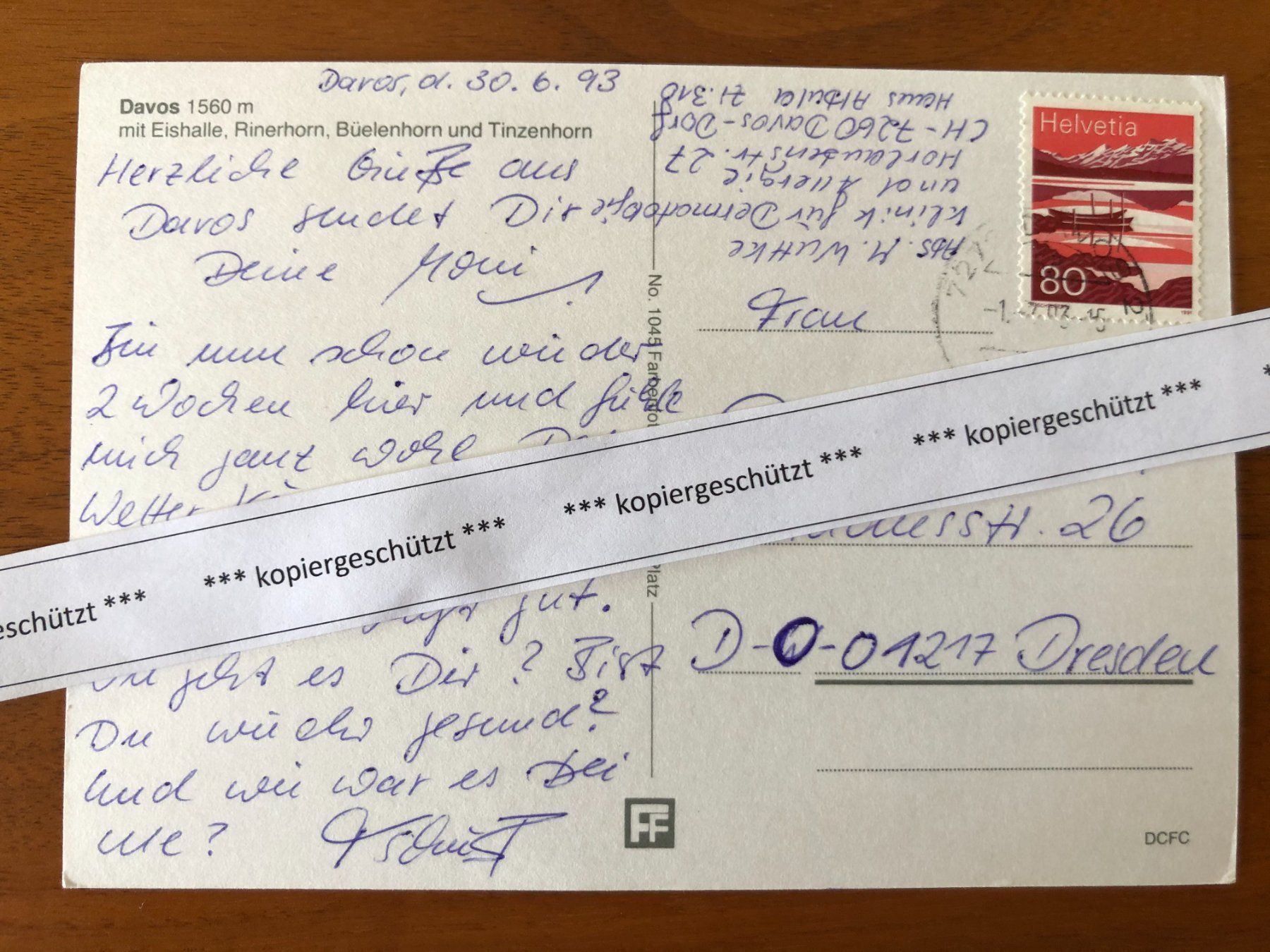 Cartoline postali: Davos  Eishalle 1993 Rinerhorn.... AK – Usato da Hefenhofen venduto da Bierinder 1