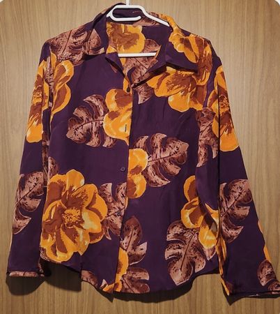 Chemise vintage fleurie 100% soie, taille M/L - (défauts)