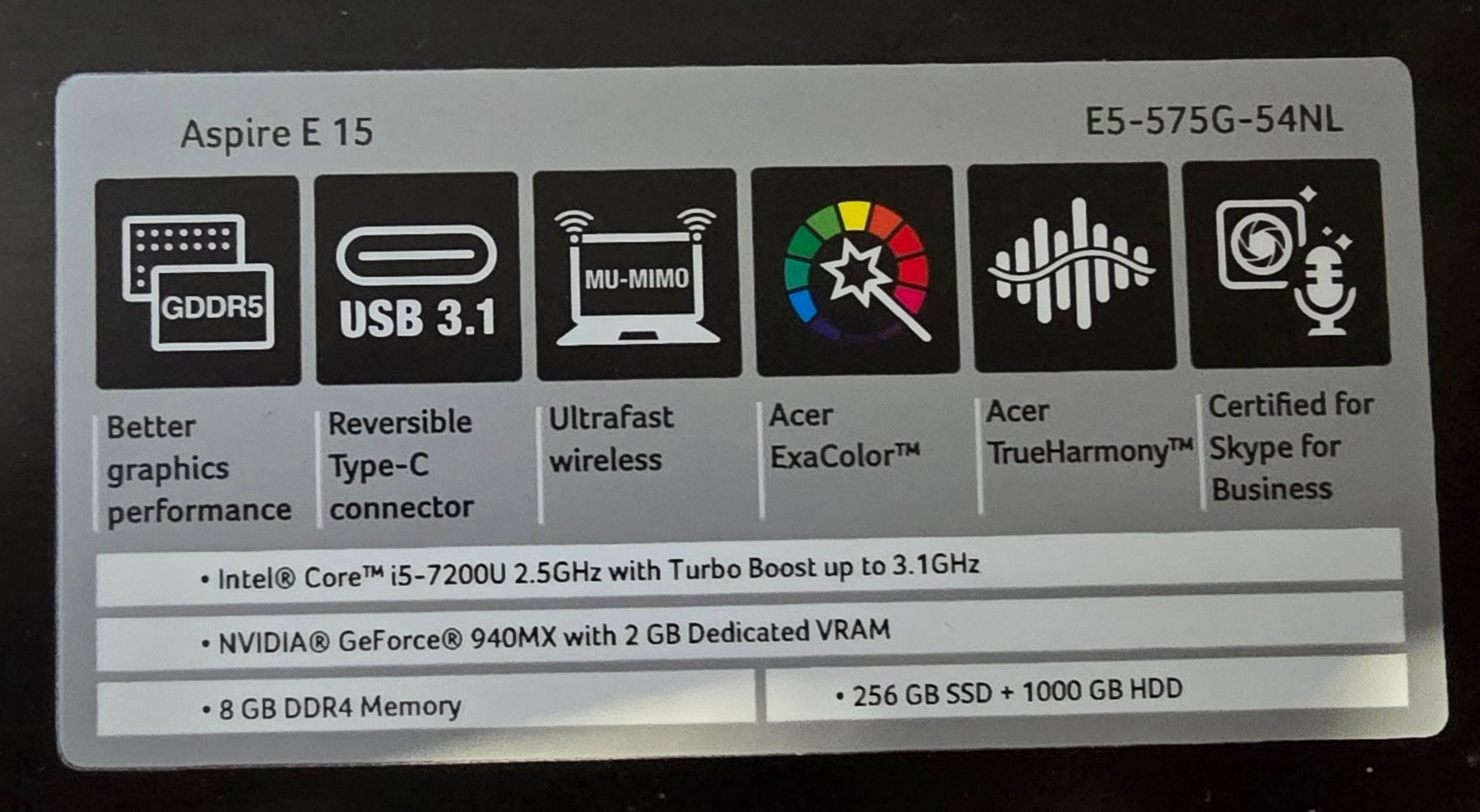 Acer Notebooks: ACER E15 - E575G-54NL – Gebraucht aus Lyss von Mixbox 1