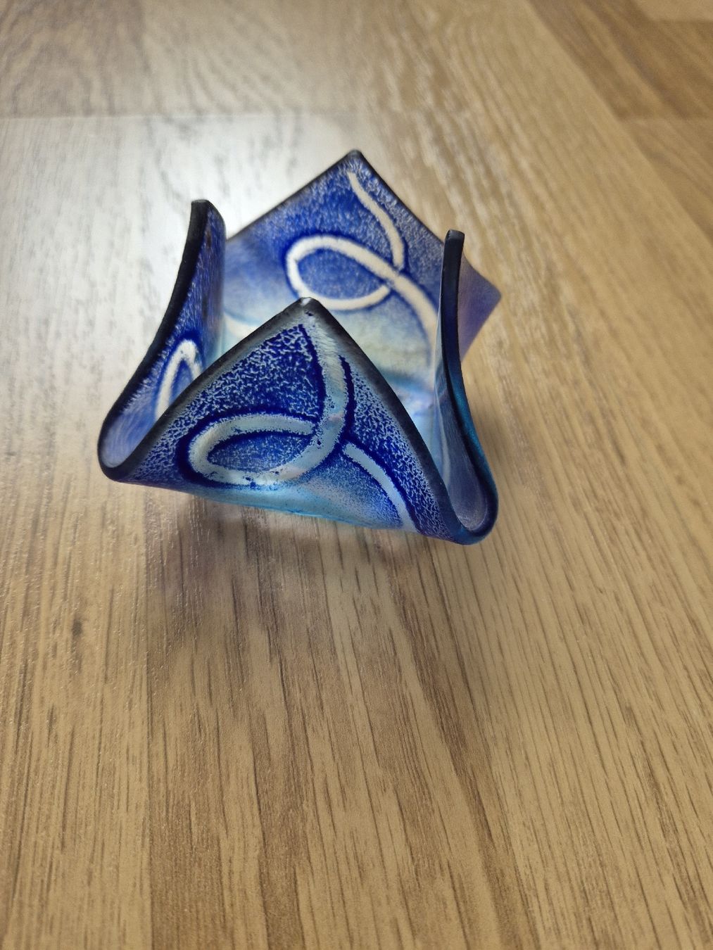 Kerzenständer: Glas Schale, blau-weiss Teelicht – Gebraucht aus Langenthal von Polarisstern 1