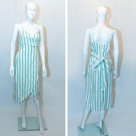 Reformation, Leinen-Wickelkleid, grün-weiss gestreift