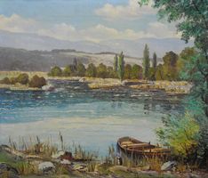Blick vom Häftli alte Aare auf Jurafuss signiert