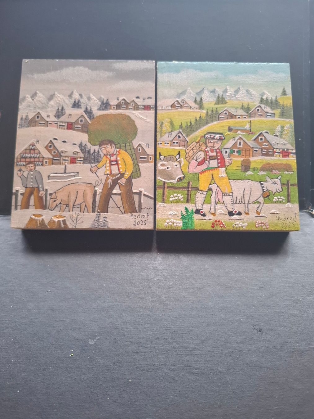Gemälde: Wunderschöne 2 Mini Bild Sommer Winter ** 68 ** 69 – Gebraucht aus Zürich von Soragno50