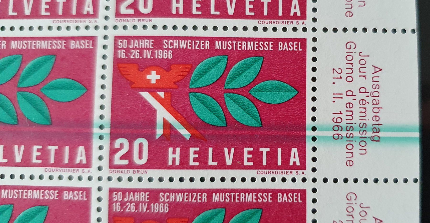 Tutti i francobolli: 1966 Bogen Nr.440 Rakelfehler, Wisch durch den Bogen – Usato da Kreuzlingen venduto da Rschweiz1 3