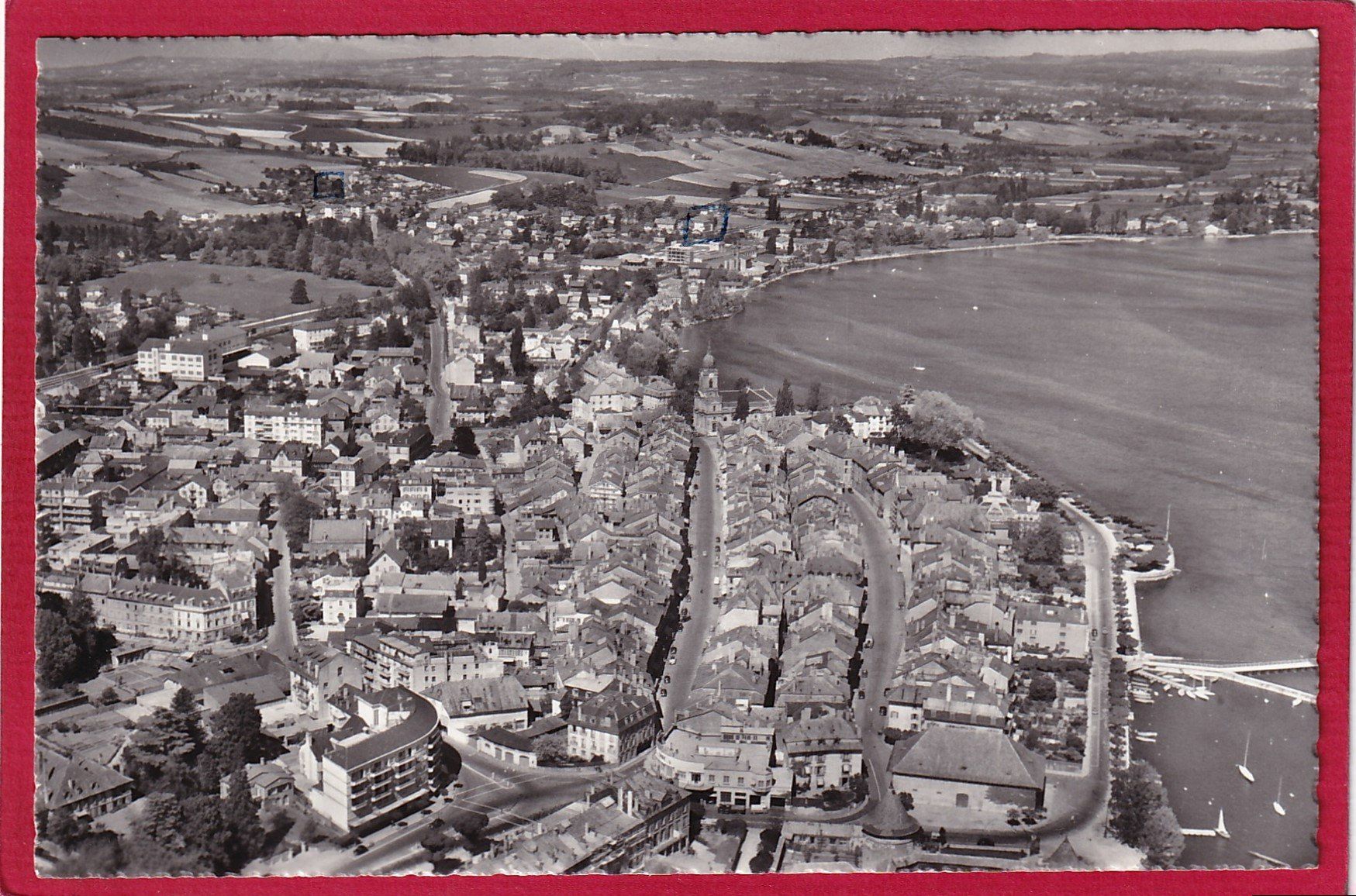 Cartoline postali: AK MORGES VUE AÉRIENNE 1954 – Usato da Grüningen venduto da Kartensammler