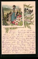 Litho St. Gallen, Schweizerin in Tracht,