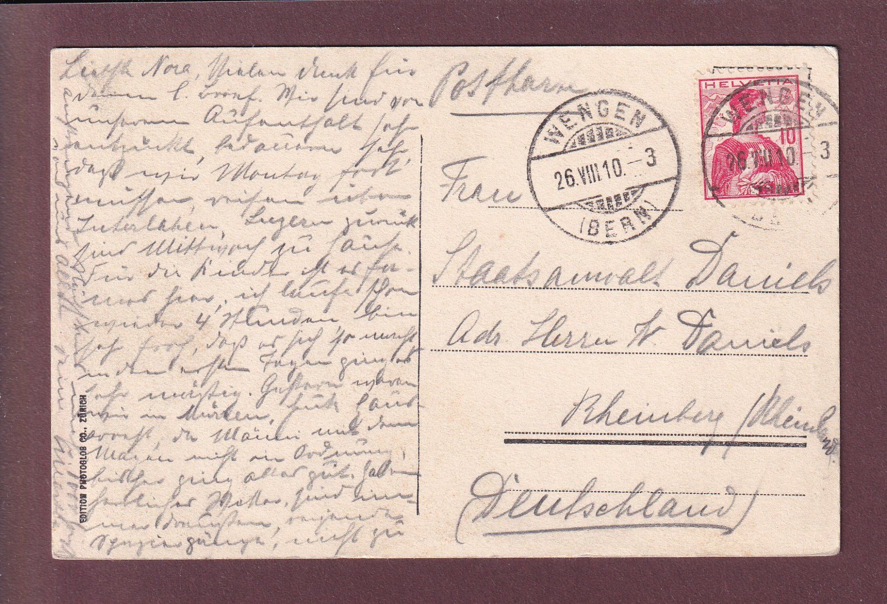 Cartoline postali: Partie bei WENGEN - 1910 // Eckbug // – Usato da Pully venduto da nicecards 1