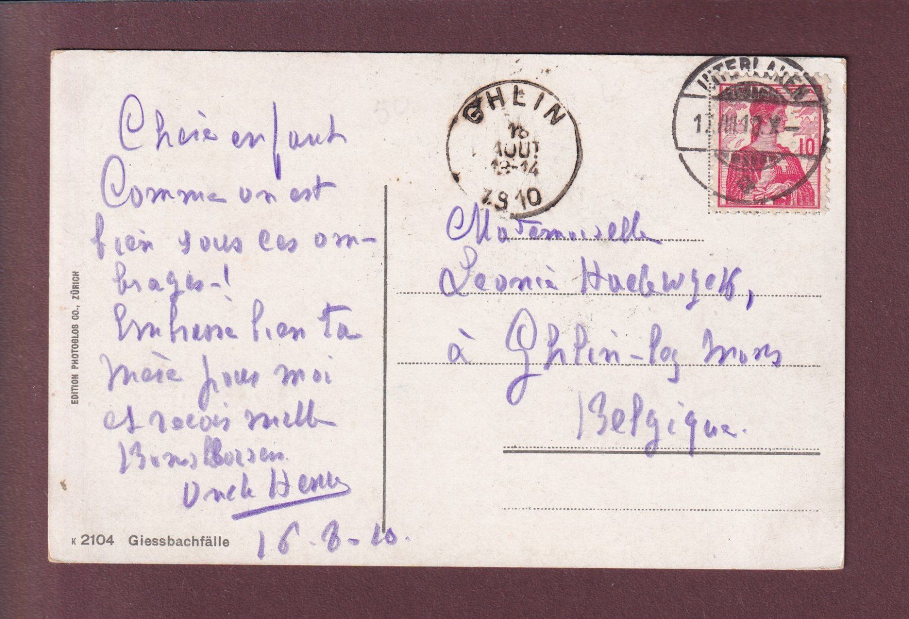 Cartoline postali: Giessbach - GIESSBACHFÄLLE - 1910 – Usato da Pully venduto da nicecards 1