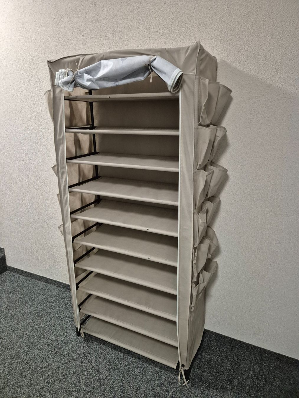 Regale: Schuhregal mit Stoffbezug Paris Design – Gebraucht aus Adlikon b. Andelfingen von Chili686 1