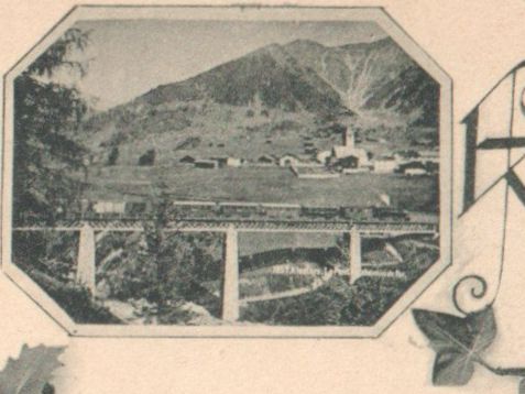 Cartoline postali: KLOSTERS: 3Bild-AK mit Rhätischer Bahn 1898 – Usato da Engelburg venduto da Swisscards 1