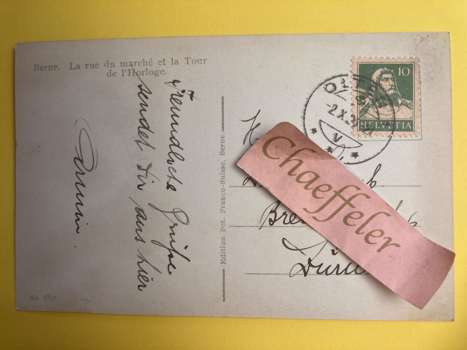 Cartoline postali: 1926 Bern. Kramgasse mit Zeitglockenturm. – Usato da Zürich venduto da Chaeffeler 1