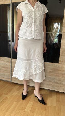 Ensemble jupe et chemisier blanc taille 38 lin 